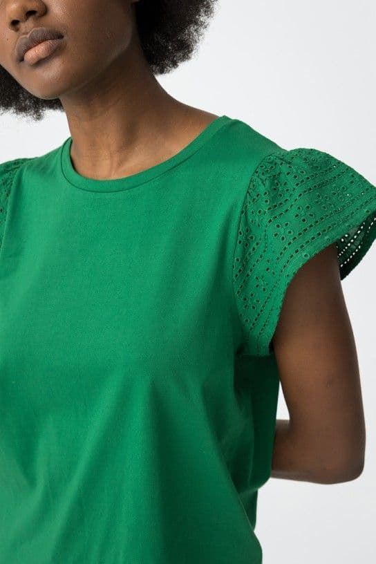 Camiseta de algodón verde con detalles de volantes, Graciosa - Imagen 2