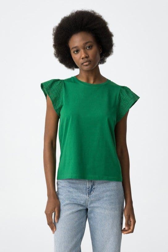 Camiseta de algodón verde con detalles de volantes, Graciosa - Imagen 3