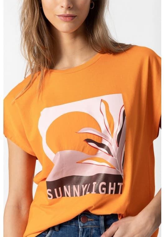 Camiseta naranja estampada,Coral - Imagen 1
