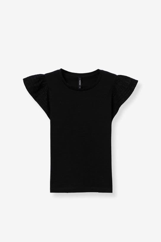 Camiseta negra con Mangas en Bordado Inglés, Graciosa - Imagen 5