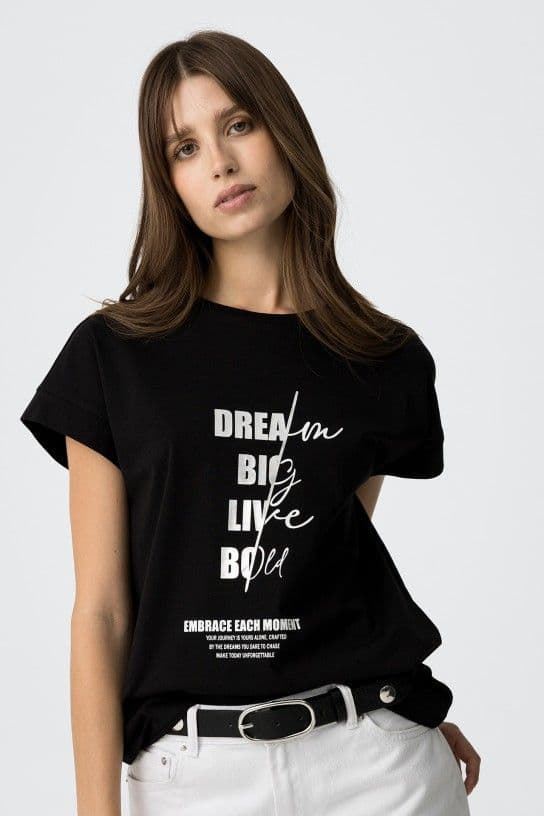 Camiseta negra Estampado Frontal Metálico, Kika - Imagen 1