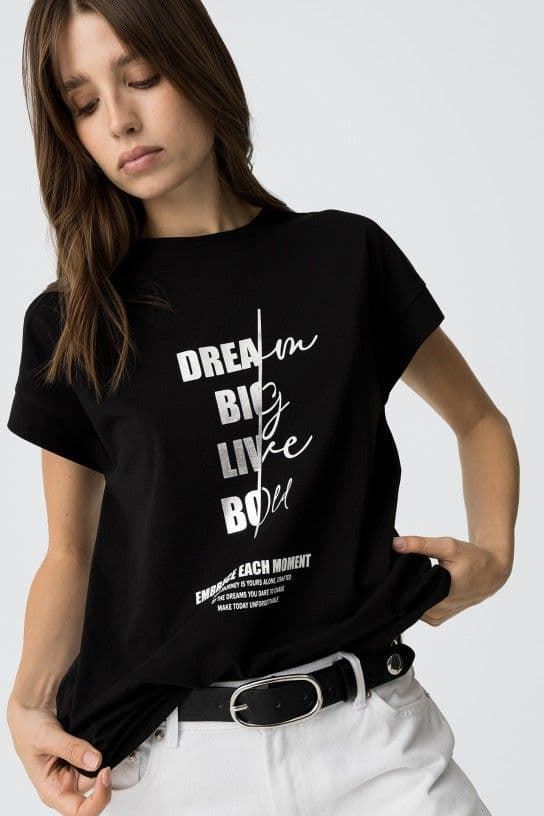 Camiseta negra Estampado Frontal Metálico, Kika - Imagen 4