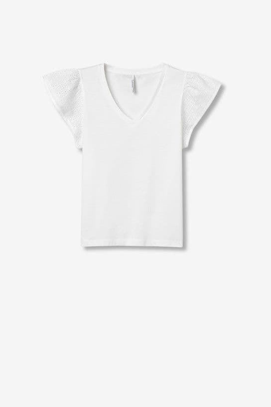 Camiseta pico blanco con Mangas en Bordado Inglés, Graciosa - Imagen 5