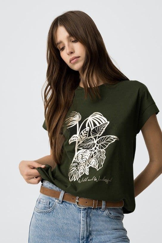 Camiseta verde Estampado Frontal Metálico, Kika - Imagen 1