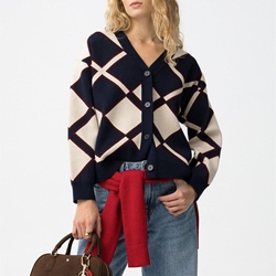 Cardigan geométrico azul oscuro, Loose - Imagen 1