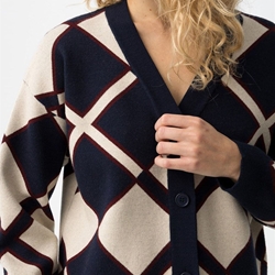 Cardigan geométrico azul oscuro, Loose - Imagen 2