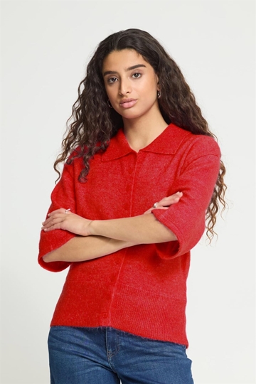 Cárdigan Kamara de cuello polo con botones y manga tres cuartos Ichi - rojo - Imagen 1