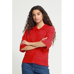 Cárdigan Kamara SS2 de cuello polo con botones y manga tres cuartos Ichi - rojo - Imagen 1