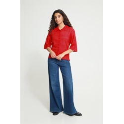 Cárdigan Kamara SS2 de cuello polo con botones y manga tres cuartos Ichi - rojo - Imagen 2