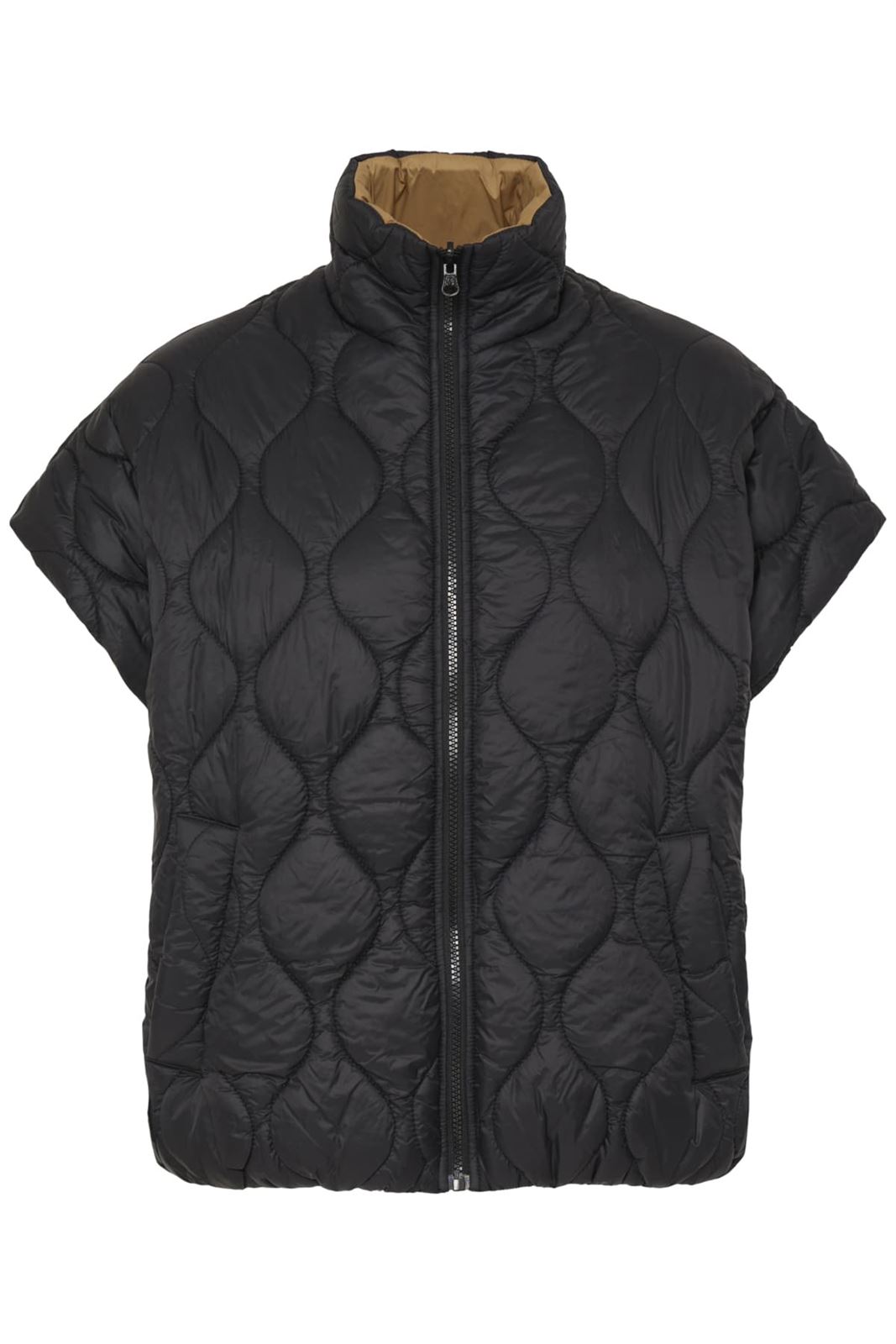 Chaleco Berta reversible acolchado de cuello alto con cremallera B.young - negro y camel - Imagen 5