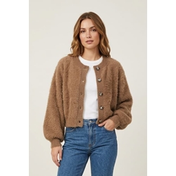 Chaqueta Cobi de punto peludo corta con botones efecto carey y mangas globo Lylu - marrón camel - Imagen 1