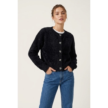 Chaqueta Cobi de punto peludo corta con botones jaspeados Lylu - negro - Imagen 1