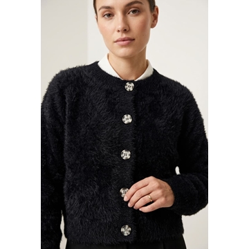 Chaqueta Cobi de punto peludo corta con botones jaspeados Lylu - negro - Imagen 2