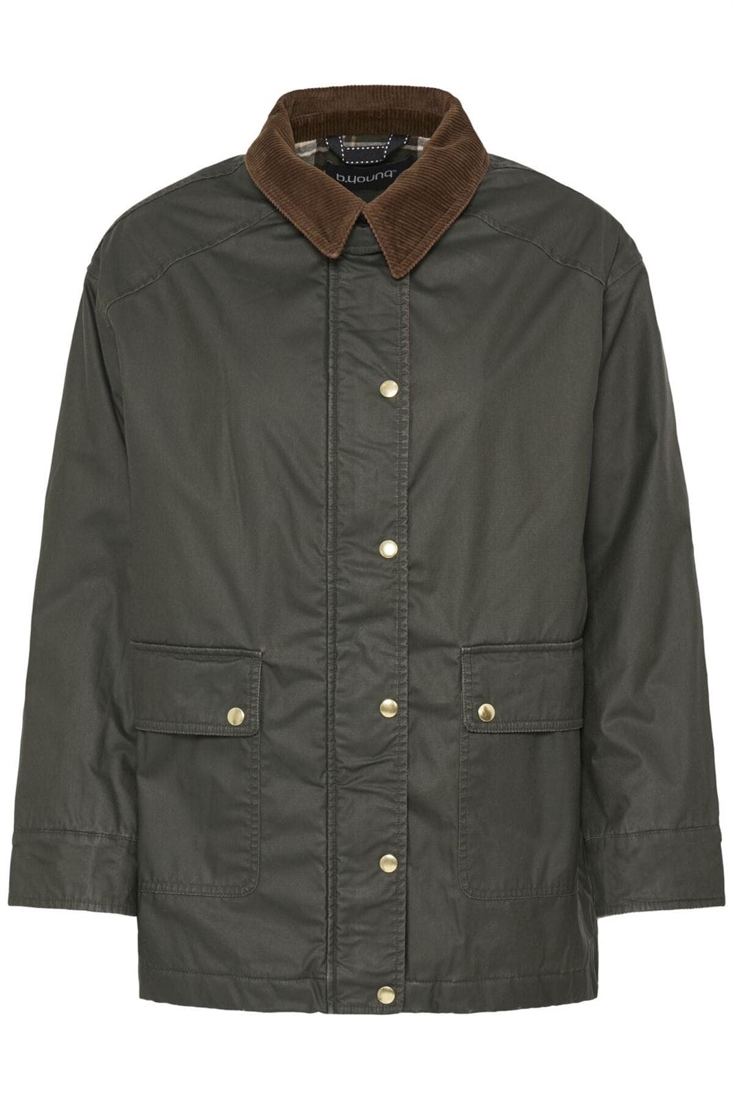 Chaqueta Corcilla encerada con cuello de pana B.young - verde oscuro - Imagen 2