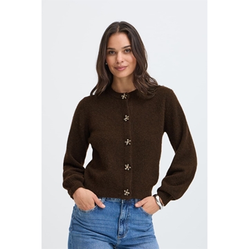 Chaqueta de punto Omea Deco con botones de flor de cristal y mangas globo B.young - marrón chocolate - Imagen 1