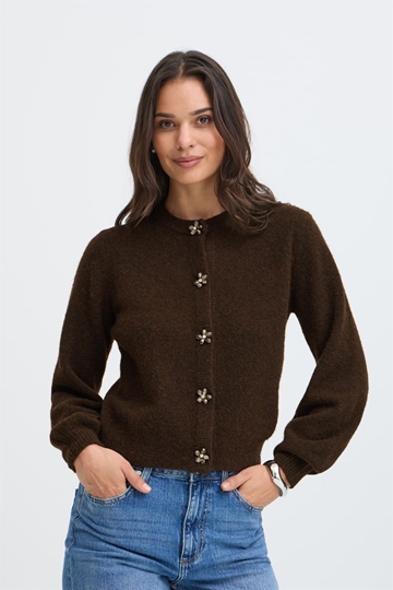 Chaqueta de punto Omea Deco con botones de flor de cristal y mangas globo B.young - marrón chocolate - Imagen 1