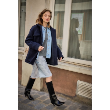 Chaqueta Stipa de efecto bouclé oversize con cuello alto y cuatro bolsillos Ichi - azul marino - Imagen 2
