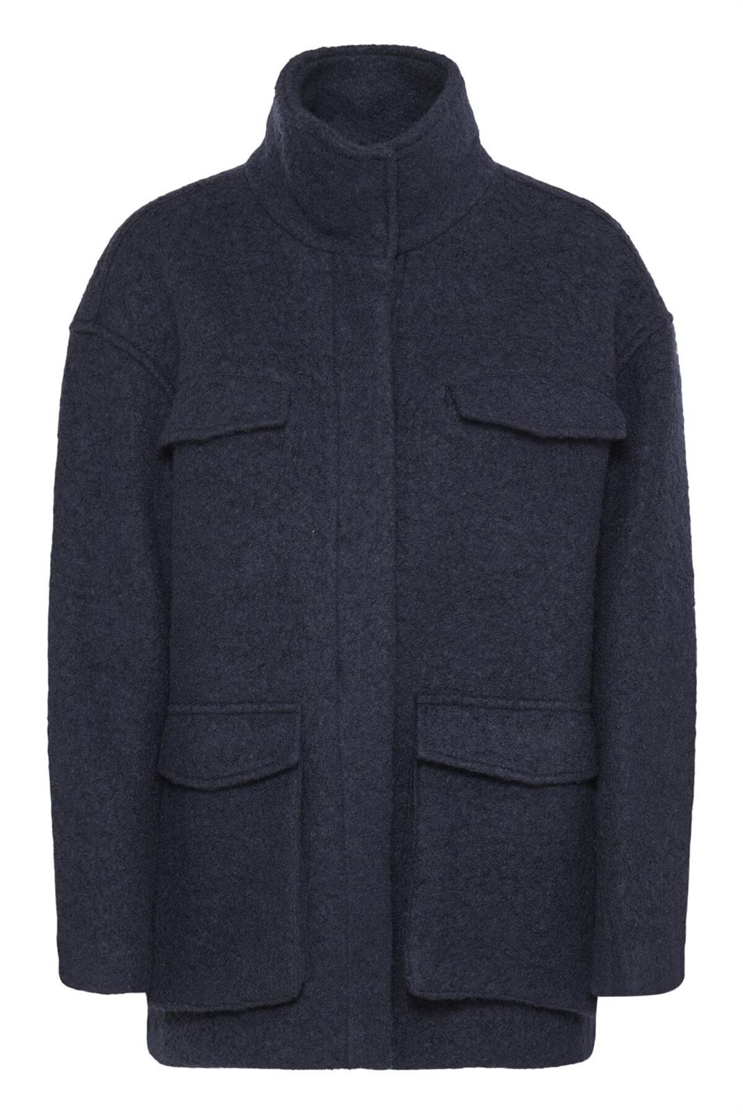 Chaqueta Stipa de efecto bouclé oversize con cuello alto y cuatro bolsillos Ichi - azul marino - Imagen 6
