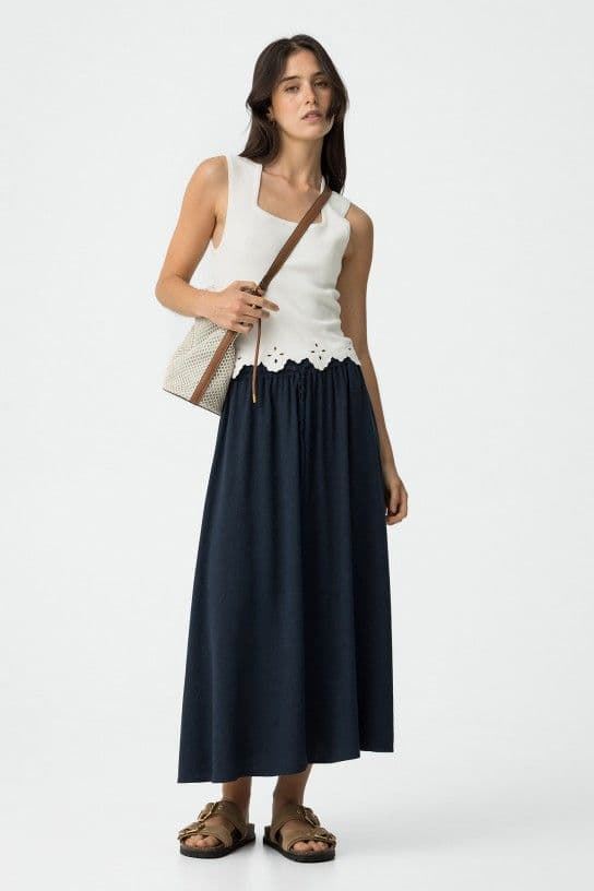Falda azul Midi con Lino, Samui - Imagen 1