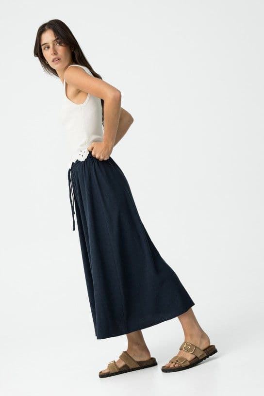 Falda azul Midi con Lino, Samui - Imagen 2