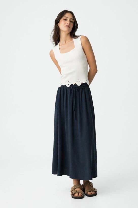 Falda azul Midi con Lino, Samui - Imagen 3