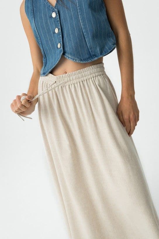 Falda beige Midi con Lino, Samui - Imagen 2