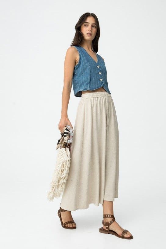 Falda beige Midi con Lino, Samui - Imagen 3