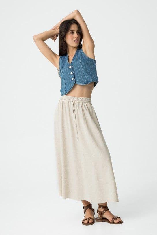 Falda beige Midi con Lino, Samui - Imagen 4