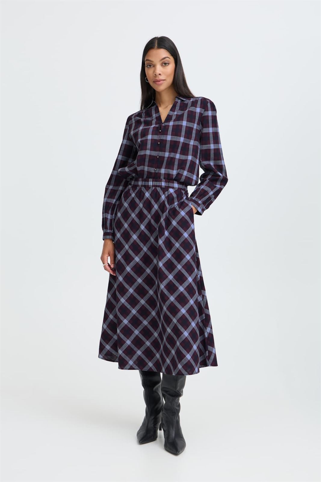 Falda midi de cuadros B.young, Flanny - burdeos y azul - Imagen 1