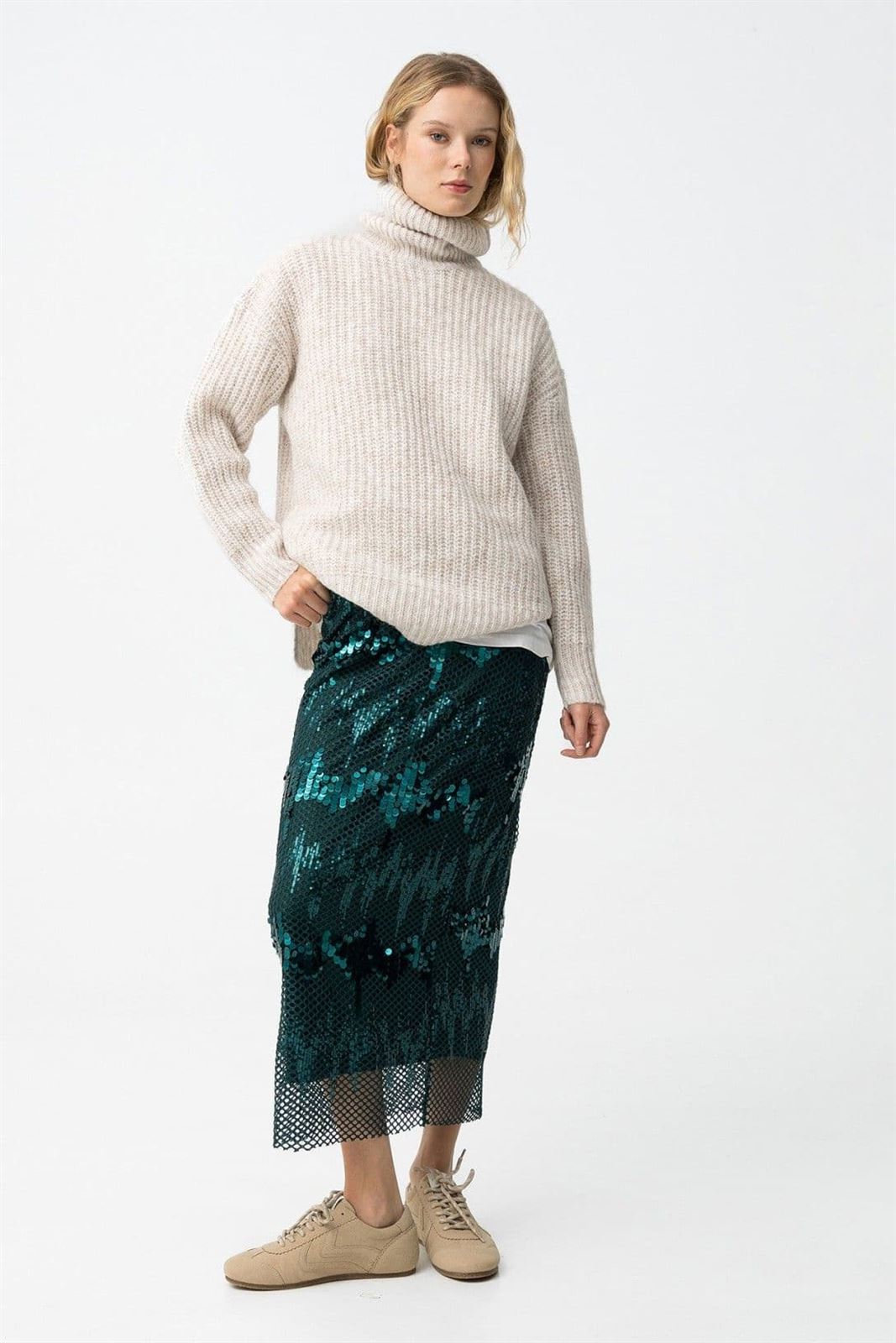 Falda midi verde brillante, Brilho - Imagen 3