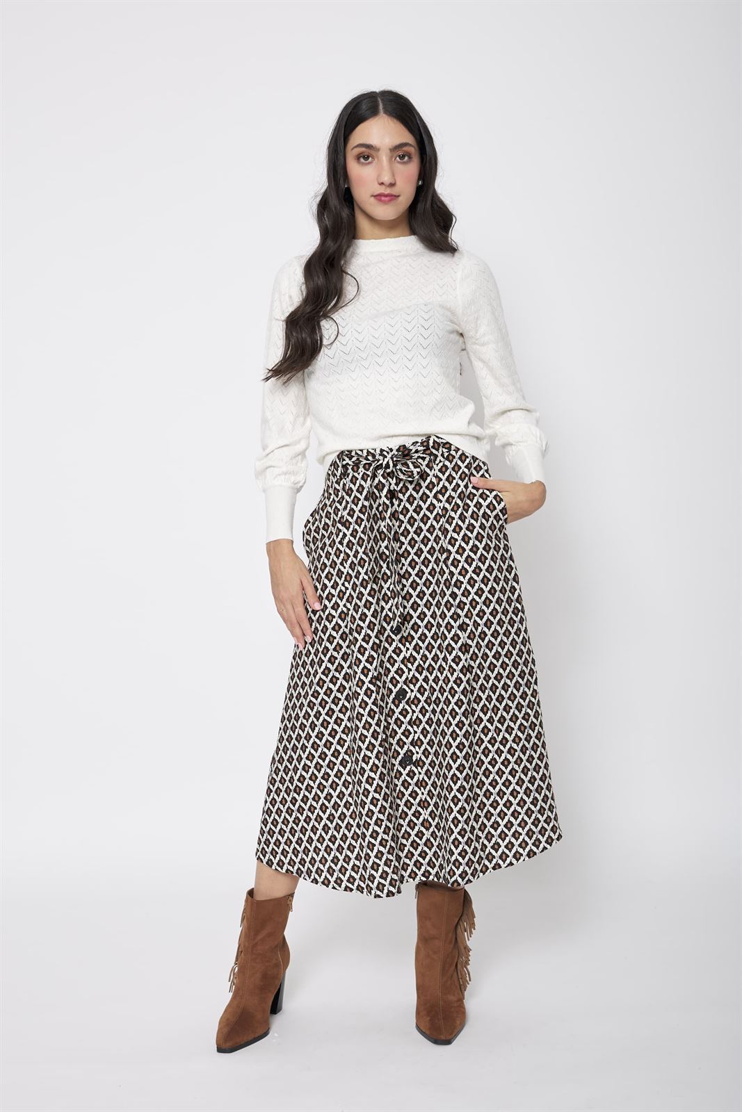 Falda Segovia de rombos Lylu - negro, blanco y camel - Imagen 2