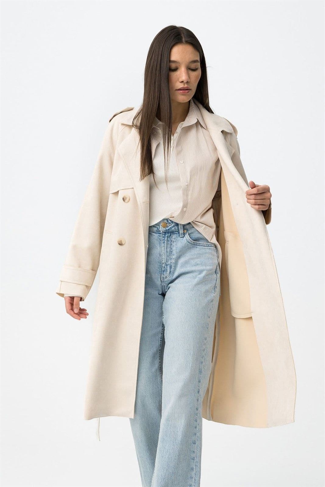 Gabardina antelina beige relajado, Suez - Imagen 2