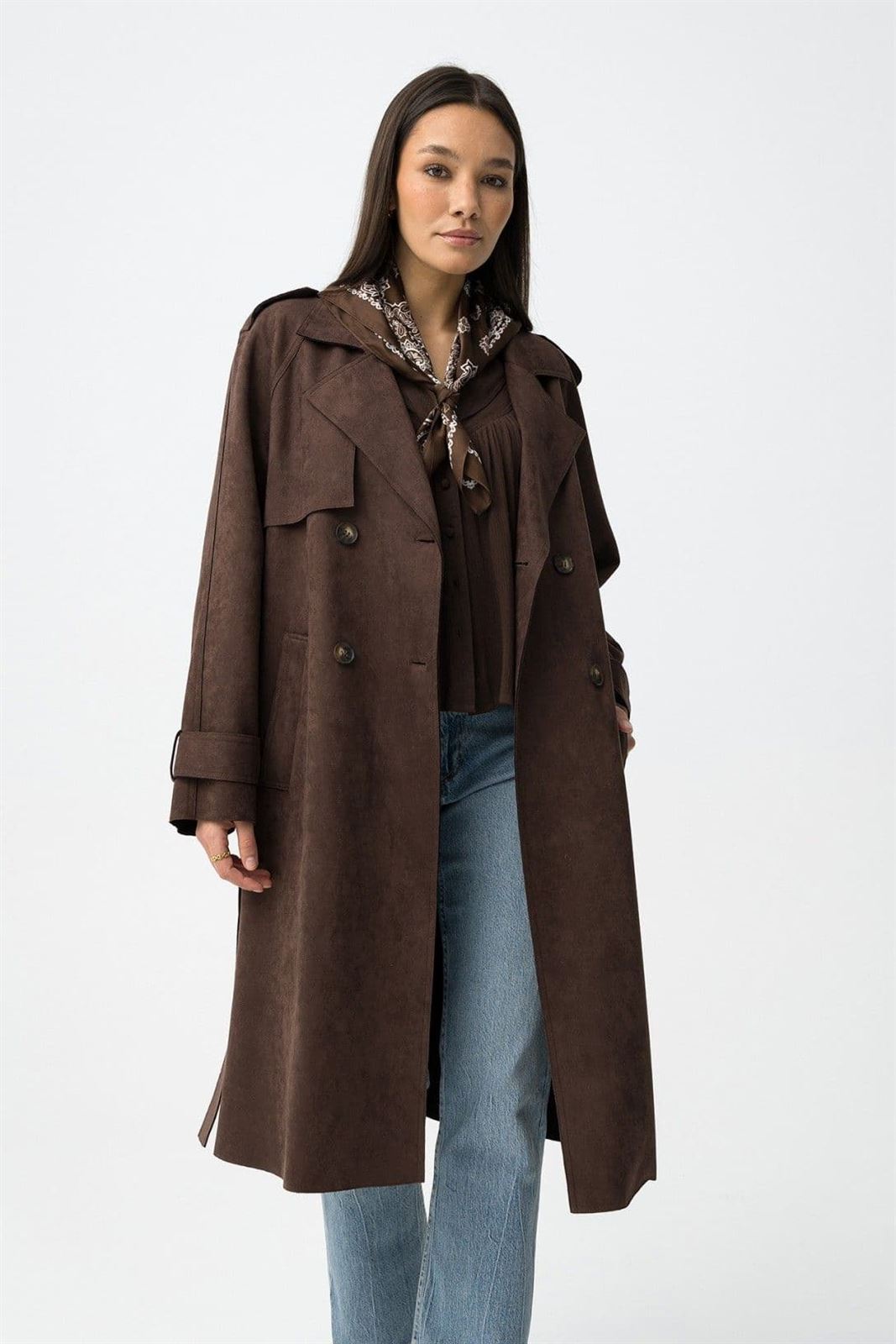 Gabardina antelina chocolate relajado, Suez - Imagen 3