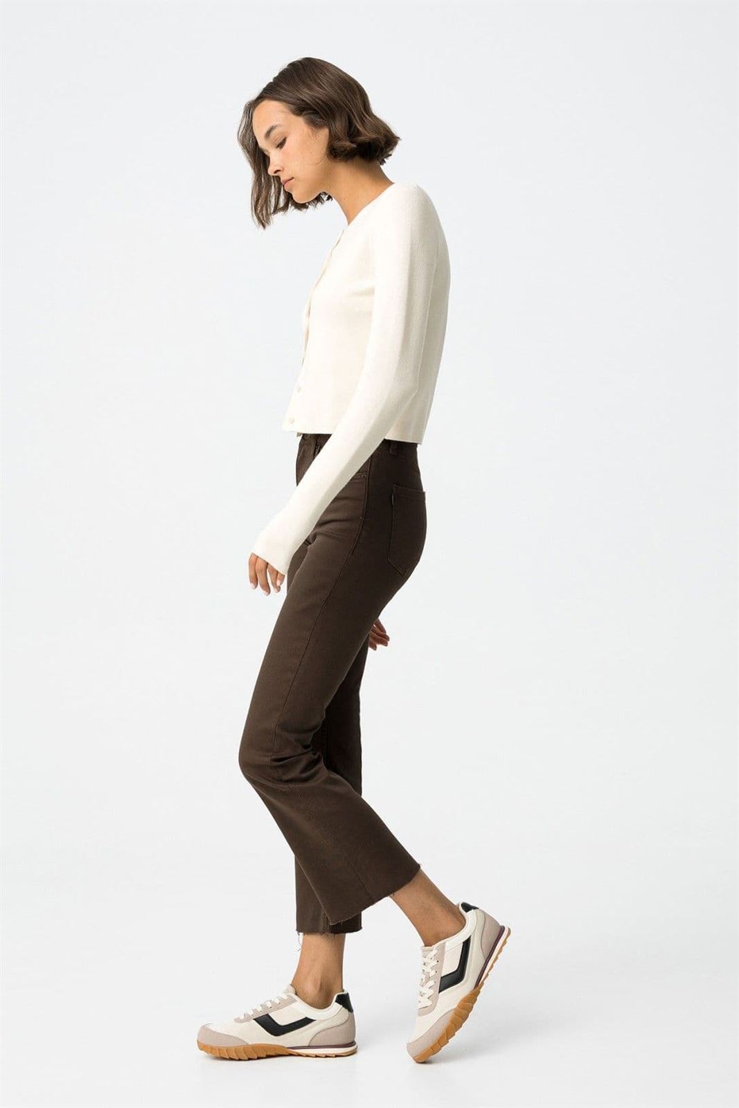 Jeans marrones cropped flare, Megan - Imagen 2