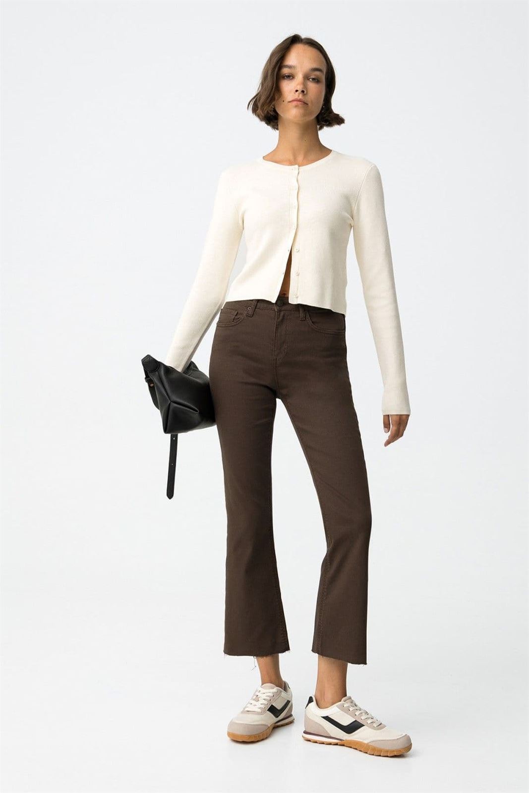 Jeans marrones cropped flare, Megan - Imagen 3