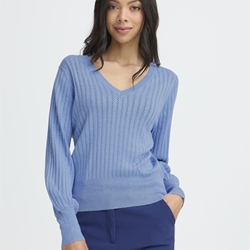 Jersey cuello pico azul, By Morla Vneck Pointelle - Imagen 1