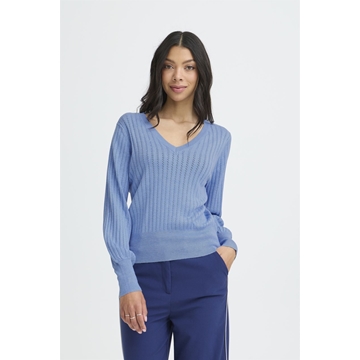 Jersey cuello pico azul, By Morla Vneck Pointelle - Imagen 1