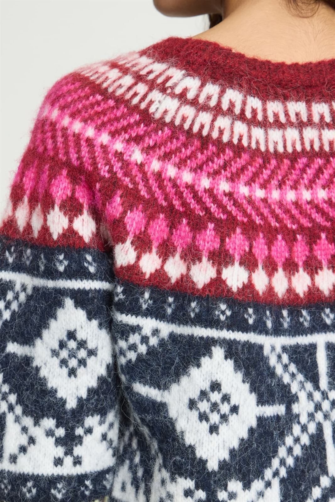 Jersey Cylle estilo nórdico de jacquard multicolor Ichi - burdeos, rosa y azul marino - Imagen 4