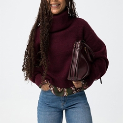 Jersey de punto burdeos cuello subido, Kinitty - Imagen 1