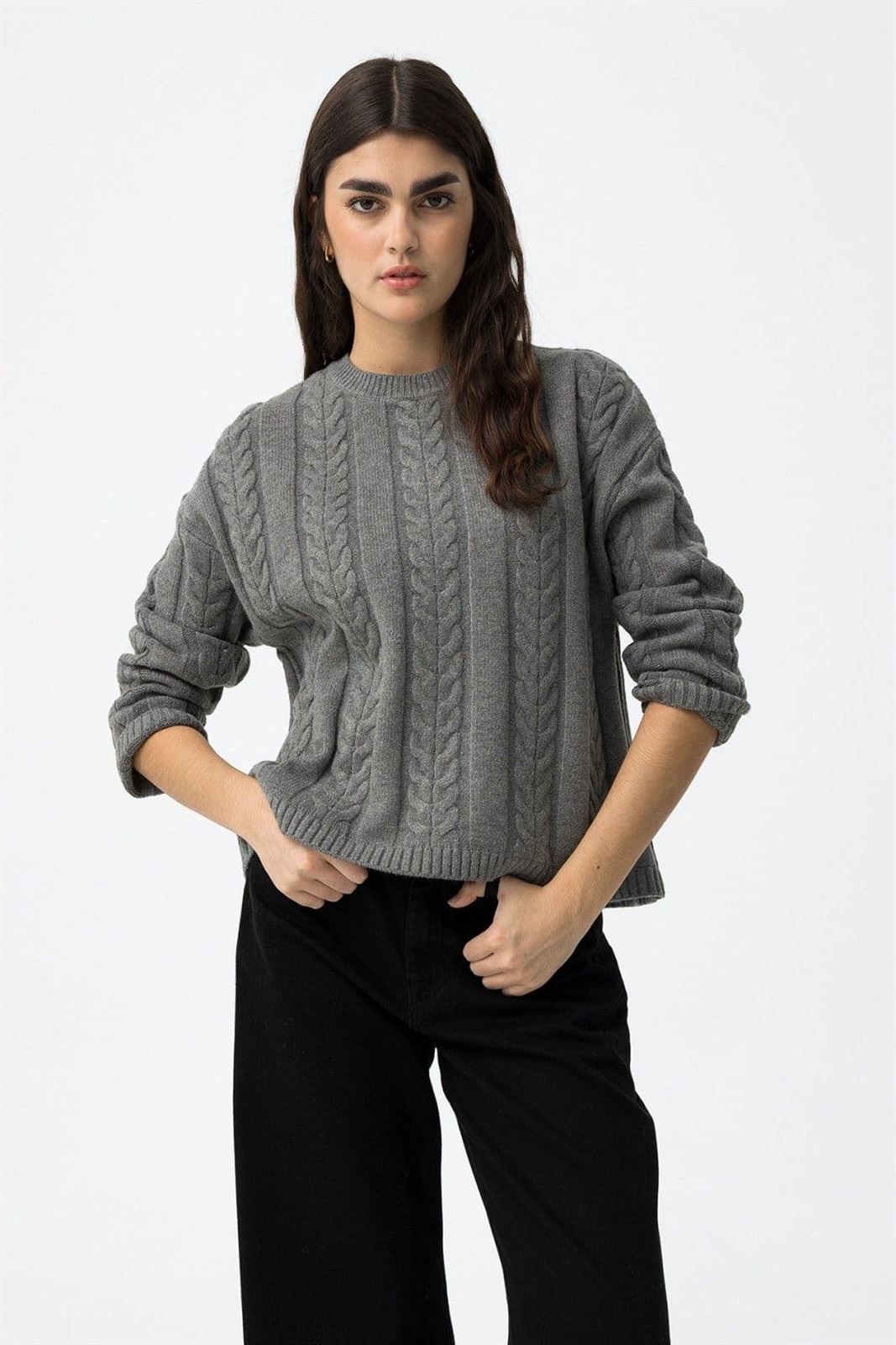 Jersey de punto trenzada gris, Bastiana - Imagen 1