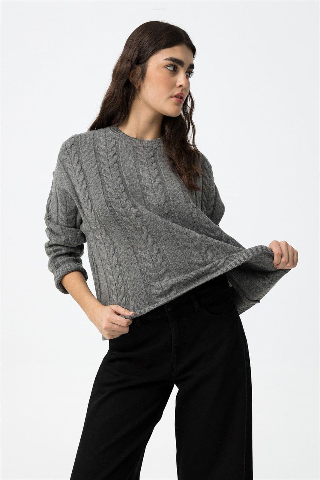 Jersey de punto trenzada gris, Bastiana - Imagen 3