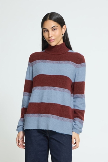 Jersey Edeen de cuello alto con rayas anchas Ichi - burdeos y azul celeste - Imagen 1