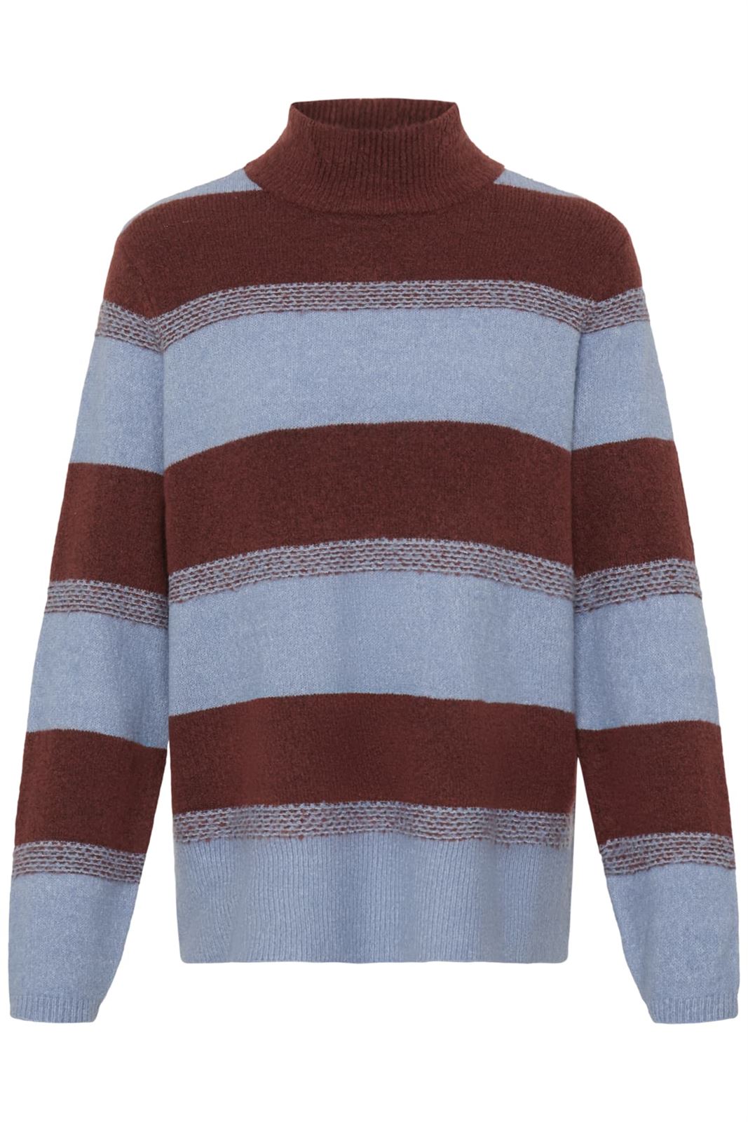 Jersey Edeen de cuello alto con rayas anchas Ichi - burdeos y azul celeste - Imagen 7