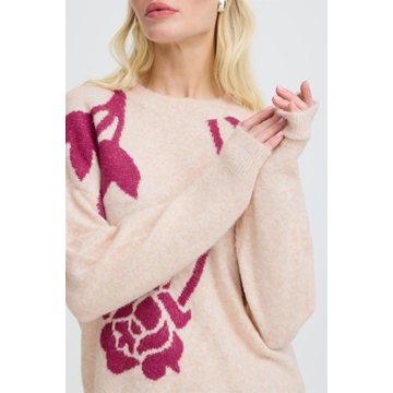 Jersey estampado de rosas B.young, Omea- beige y fucsia - Imagen 2