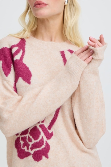 Jersey estampado de rosas B.young, Omea- beige y fucsia - Imagen 2