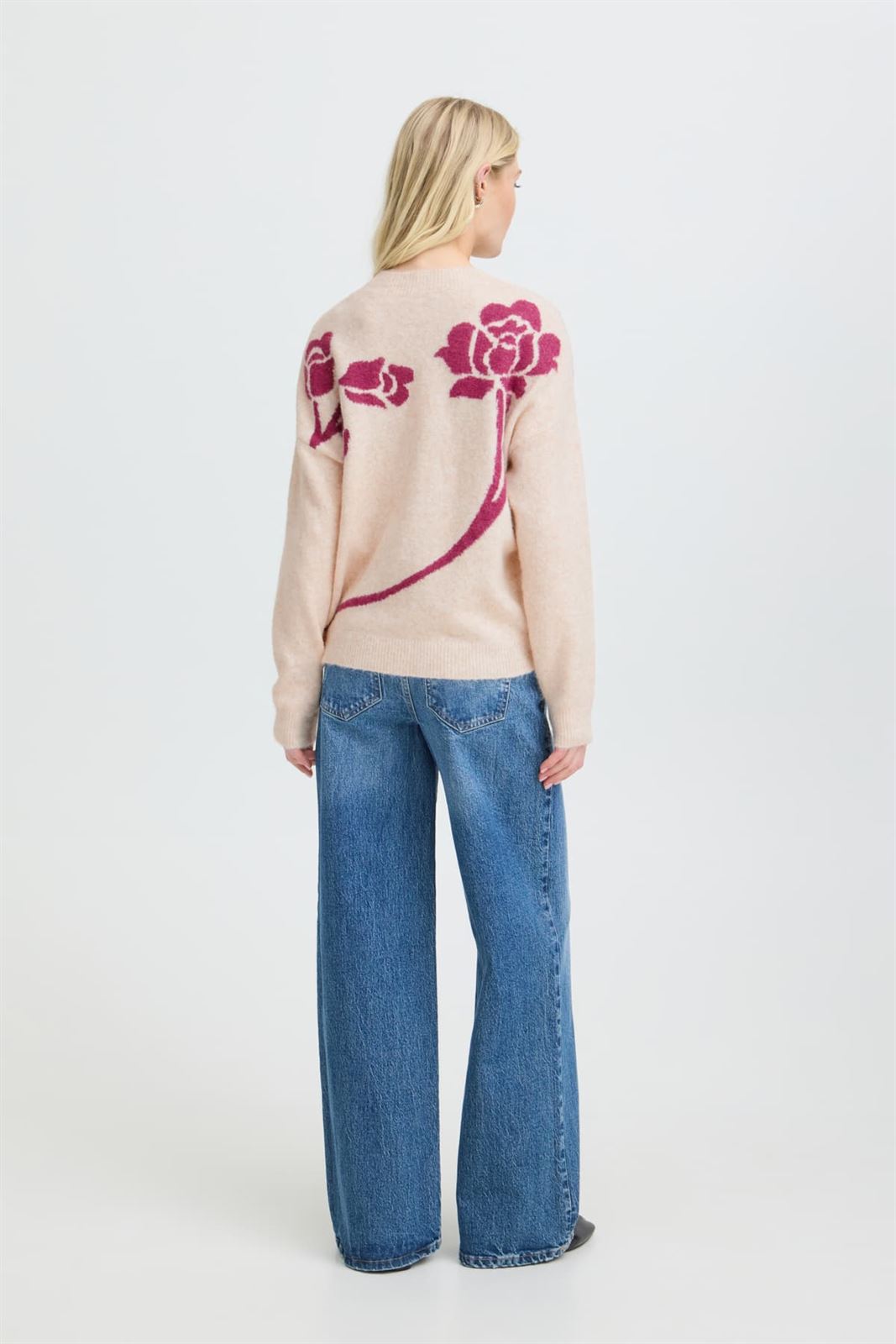 Jersey estampado de rosas B.young, Omea- beige y fucsia - Imagen 4