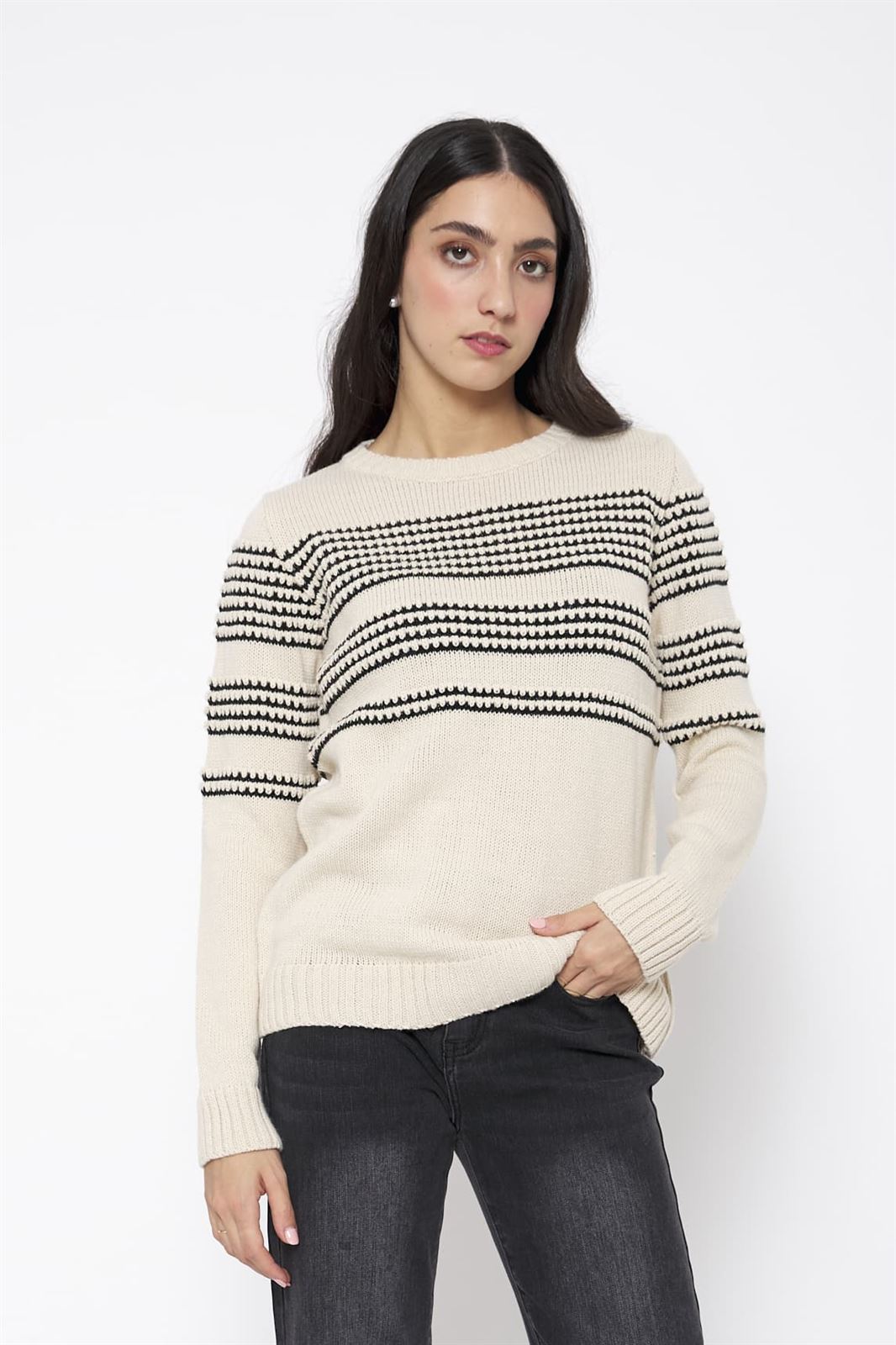 Jersey Llanes de punto jacquard Lylu - crudo y negro - Imagen 1