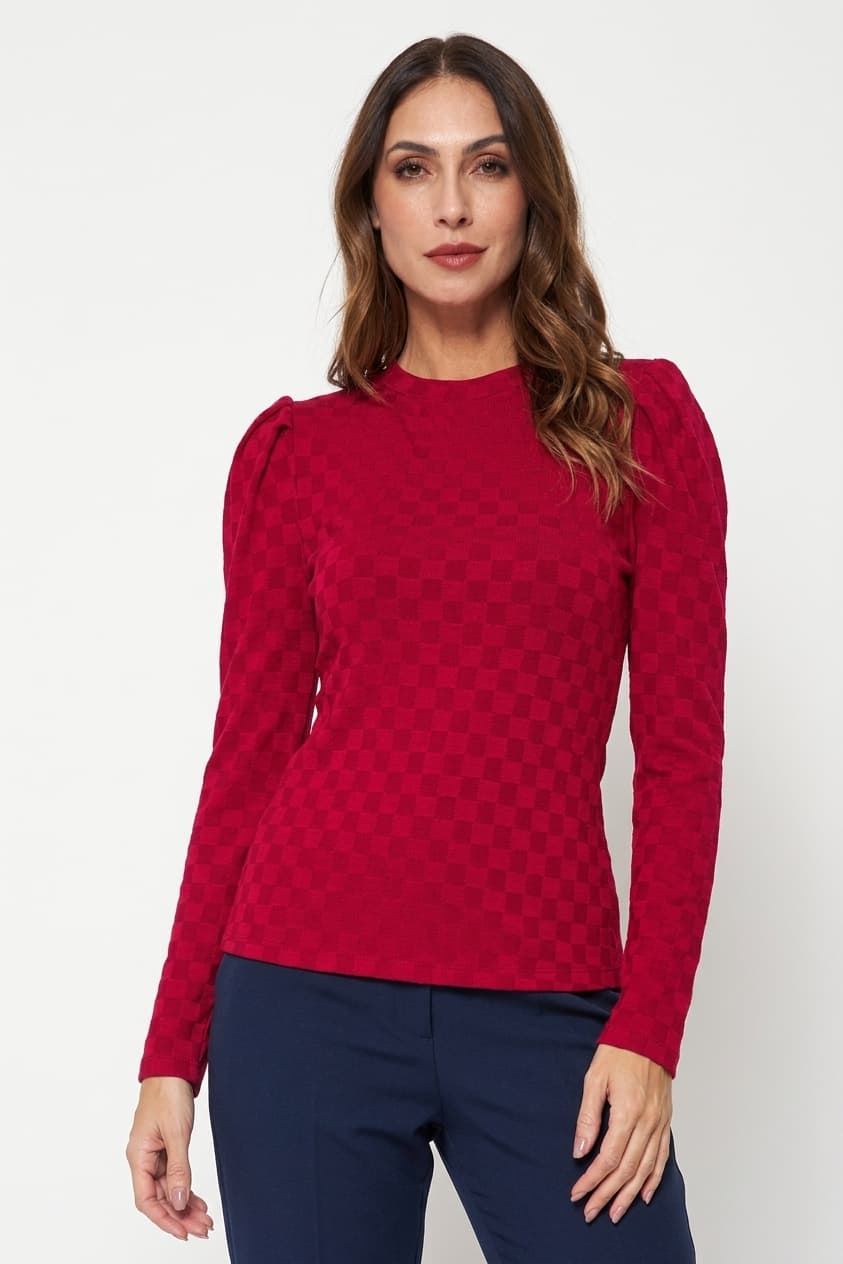 Jersey Navarra de textura de cuadros Lylu - rojo - Imagen 1