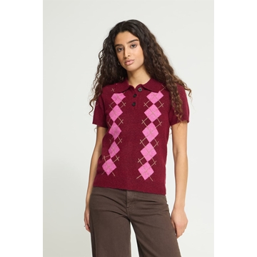 Jersey polo de rombos Ichi, Dasila ss3 - burdeos y rosa - Imagen 1