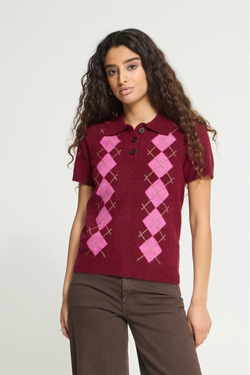Jersey polo de rombos Ichi, Dasila ss3 - burdeos y rosa - Imagen 1
